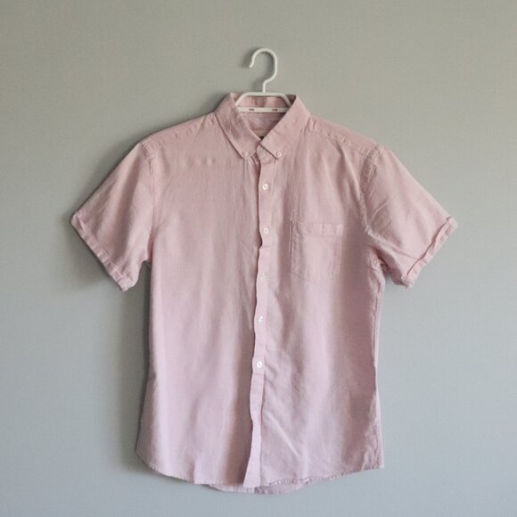 Steel & Jelly Mens Pink Sz M Linen Collared Button Down Short Sleeve Top - Picture 1 of 12